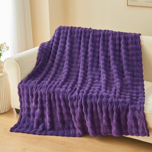 Purple Super Soft Flannel  Throw Blanket - Picture 4 of 6